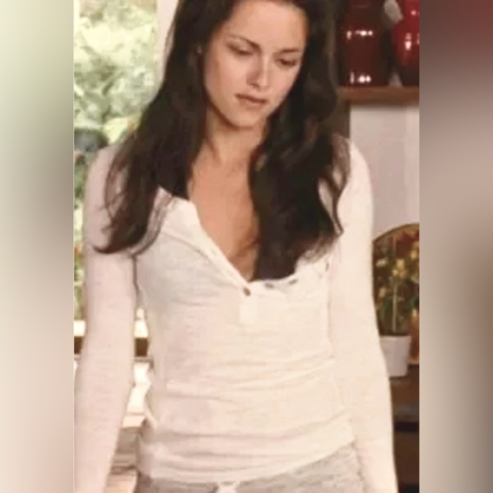 Bella Swan Style White Long Sleeve Henley Top
